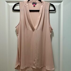 Vince Camuto Pleated V-Neck Tank Top, Women’s Medium, Coral Sand